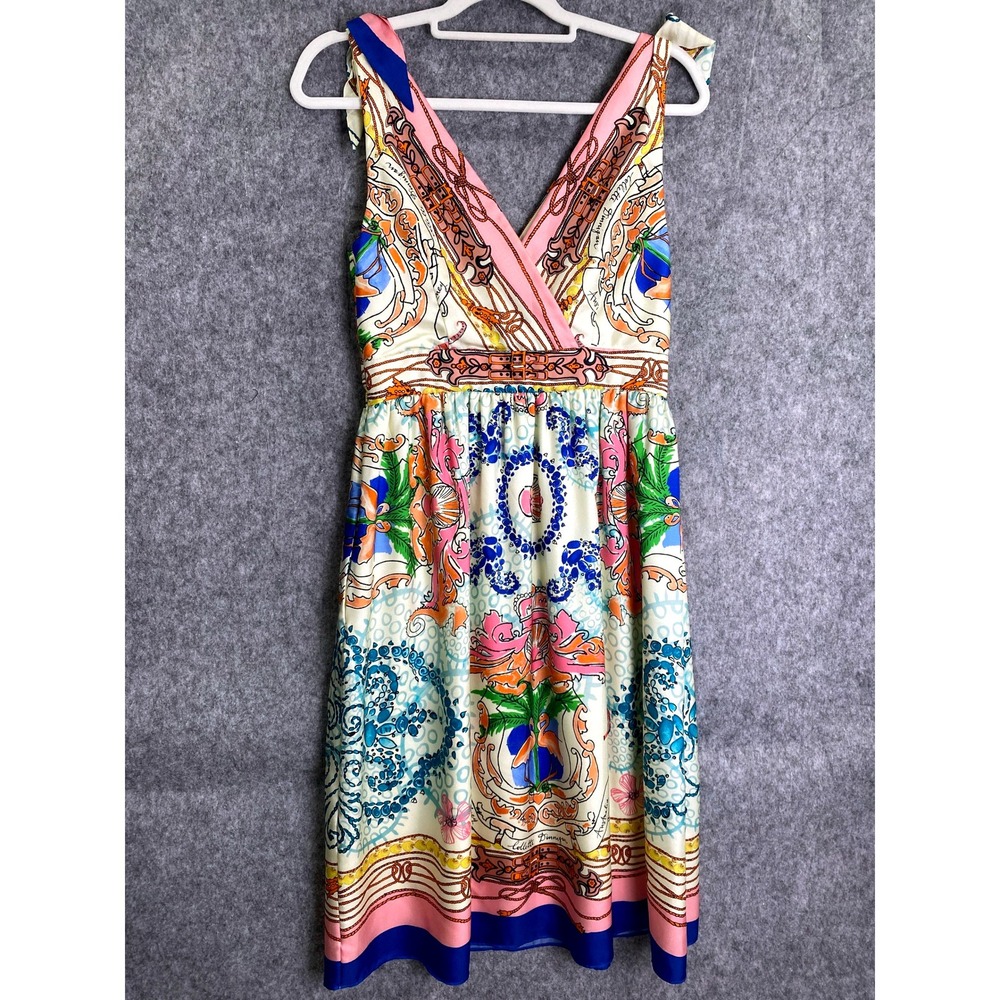 Collette Dinnigan 100% Silk Multicolor Print‎ Sleeveless Dress Size 4 Designer